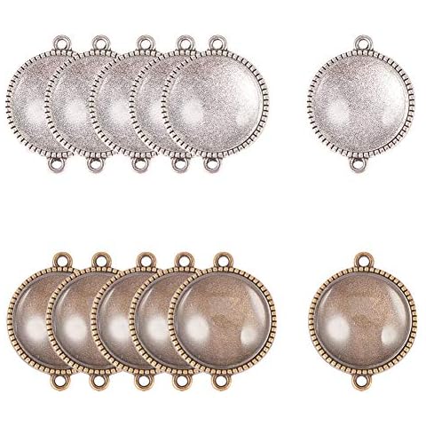 PandaHall 24pcs Runde Lünette Anhänger Tabletts Doppel Löcher 20mm Cabochon Einstellungen Tabletts Anhänger Rohlinge mit 24pcs Glas Cabochon Cameo Fliesen zum Basteln DIY Schmuck Machen Cover