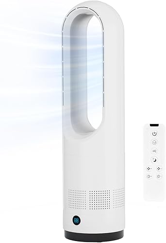 Miniatura 1 de Ventilador sin aspas, ventilador de torre de enfriamiento de 22 pulgadas oscilante de 80 con control remoto, temporizador de 9H, 8 velocidades,