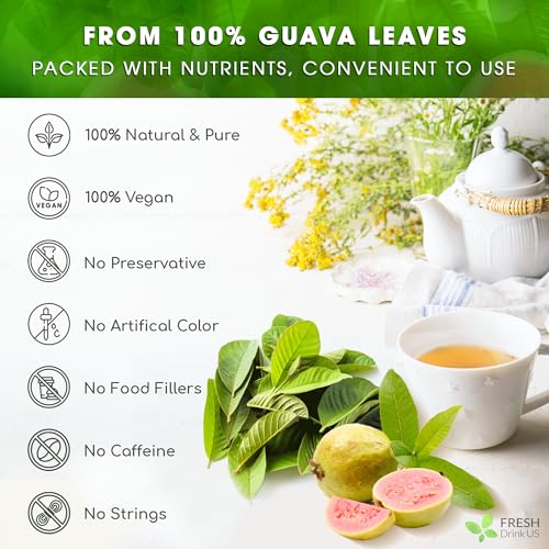 Image of FreshDrinkUS, Premium 135 Guava Leaf Tea Bags, Handmade, From Great Origin, 100% Natural and Pure. Guava Tea, Loose Leaf Herbal Tea. No Sugar /Caffeine /Gluten, Vegan.