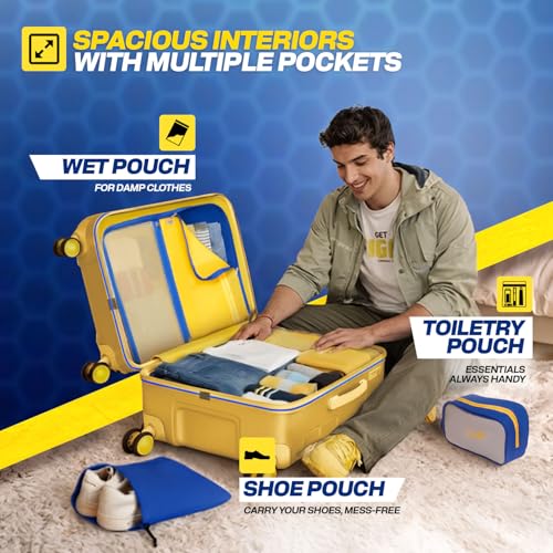 Image of Skybags Whistle Podu Check-in Trolley Bag 68cm | Medium | Hard Luggage | Official CSK Edition 8-Wheel Suitcase | TSA Lock with Anti-Theft Zipper | Polycarbonate | 3 Years Warranty - Unisex (Yellow)