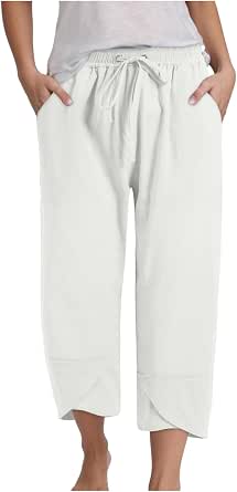 Pantacourt Beige Femme Ernest - Taille 36 En Coton Lin - Coupe Slim, Taille élastiquée - Occasion Parfait état