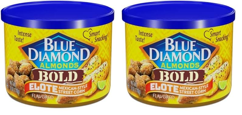 Blue Diamond Almonds, BOLD Elote Mexican Street Corn Flavored Snack Nuts, 6 Ounce Can (Pack of 2)