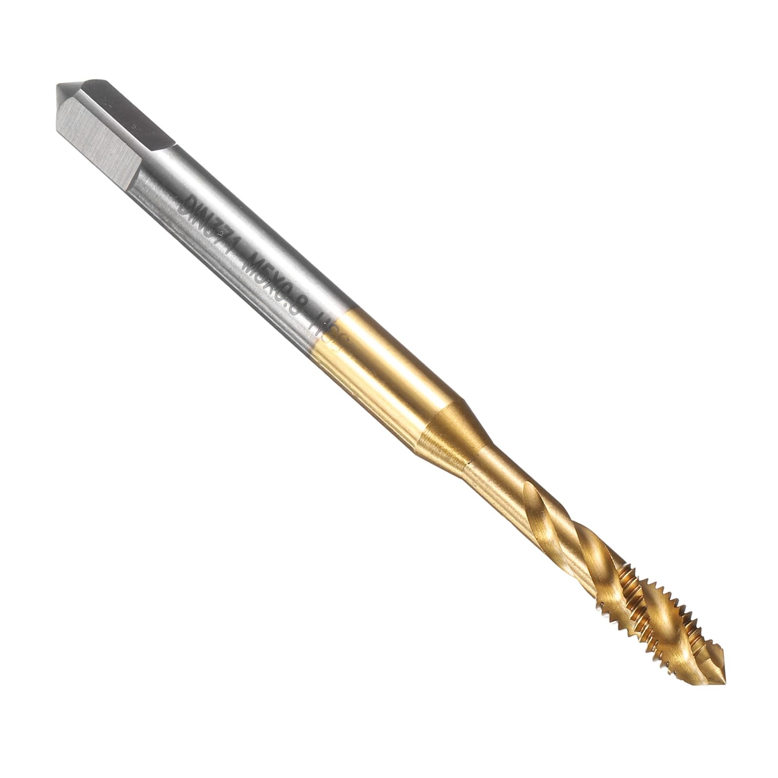 sourcing map Spiral Flute Thread Taps M5 x 0.8 H2 Metric Machine Threading Tap Bit, Titanium Nitride Coated Screw Tapping Repair Tool, M2 High-Speed Steel (HSS6542)