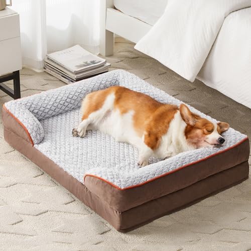 LEXTRO Orthopedic Dog Beds for Medium Dogs, Sofa Dog Bed for Medium Dogs, Egg Crate Foam Medium Dog Bed with Removable Washable Pillow Cover, Waterproof Dog Couch Bed with Anti-Slip Bottom, PET Bed