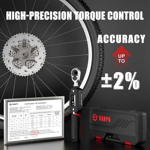 Image of VANPO Digital Torque Wrench 3 /8-Inch Drive, 2.21-44.25 ft-lb for Motorcycle | 3-60 Nm, ±2% Accuracy, Electronic Torque Wrench with LCD Display,Audible & Color Feedback, for Bike, Car & Mechanical Repair