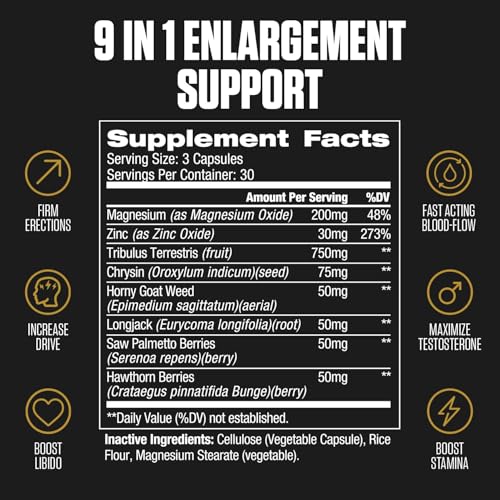 Erection Support for Men Fast Acting + Testosterone Enhancement | #1 Dosed Blood-Flow + Muscle Builder | Gain Muscle, Boost Libido, Firmness & Size | Grow 3-7\" with 9 Powerful Ingredients - 90 Pills - Thumbnail 3
