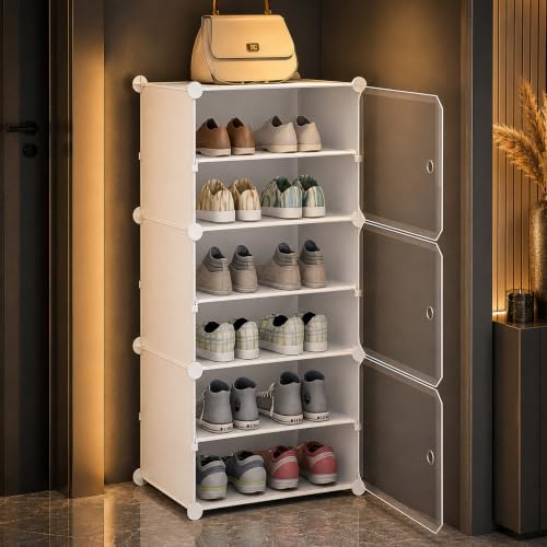 Image of AYSIS Premium Foldable Plastic Shoe Rack for Home, ๐ ๐๐จ๐จ๐ซ ๐ ๐๐ก๐๐ฅ๐ Shoe Cabinet, Dustproof & Waterproof Organizer, Portable Space Saving Storage for Entryway, Bedroom & Living Room, White