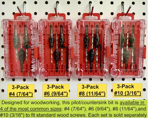Image of FTG USA 3-Pk #8 (11 /64 inch) Countersink Drill Bit Set, 1 Stop, 1 Wrench & Case