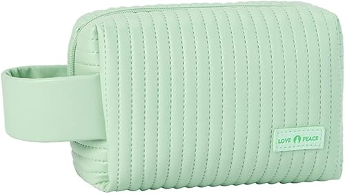 kamumanni Bolsa de maquillaje pequeña para cosméticos, bolsa de almacenamiento de viaje con asa ancha para mujer, Verde claro