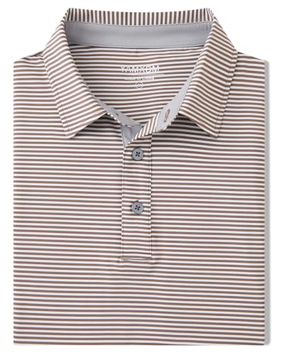 Image of Golf Shirts for Men - Dry Fit Moisture Wicking Short Sleeve Performance Sport Casual Striped Collared Mens Polo Shirt