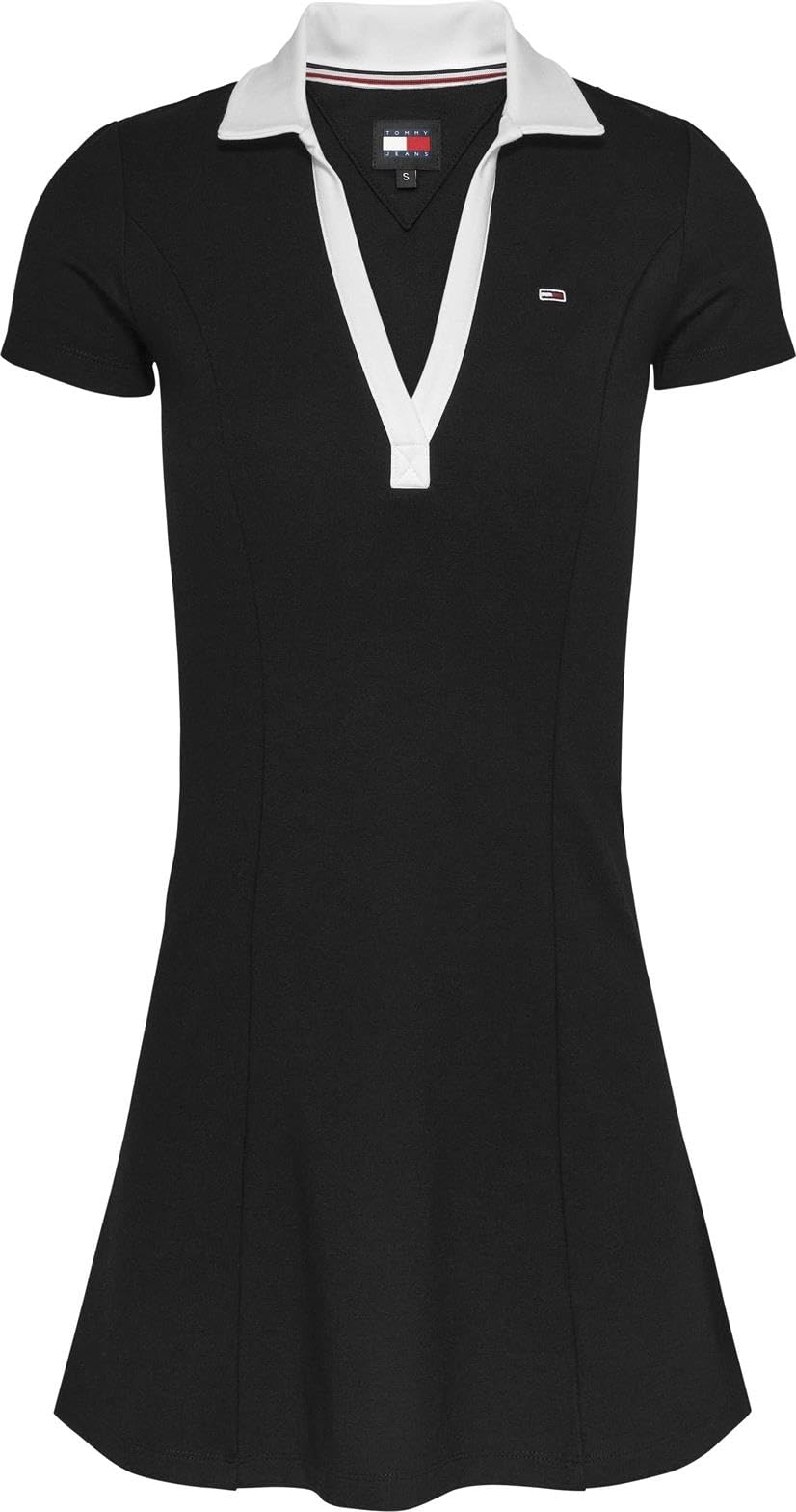 TOMMY JEANS Damskie TJW Contrast VPOLO FIT&Flare EXT DW0DW17937, czarne, M, czarny (czarny), M