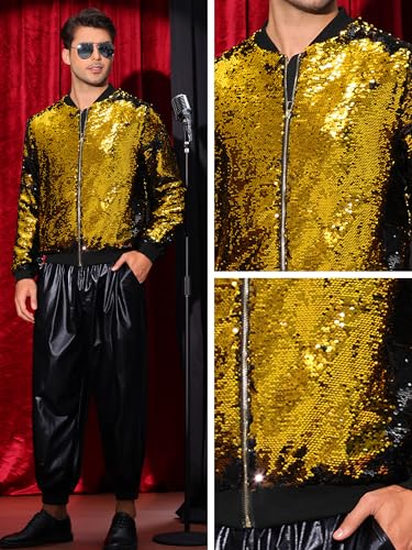 Lars Amadeus Sequin Varsity Jacket for Men's Zipper Party Disco Flip-Sequin Shiny Bomber Jackets4