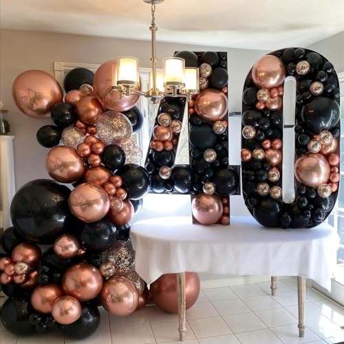 Image of Rose Gold and Black Balloon Arch Kit, ADOINBY 140Pcs Metallic Rose Gold Black Balloon 18 12 10 5 Inch Different Size Balloons for Birthday Party Bridal Shower Wedding Engagement Anniversary Decoration