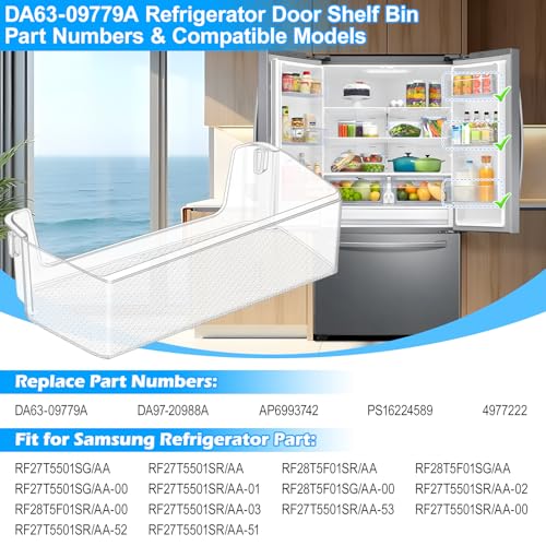 UPGRADED DA63-09779A RF27T5501SR Right Door Shelf Bin Compatible with Samsung Fridge Door Shelves RF27T5501SG RF28T5F01SR RF28T5F01SG Refrigerator Door Bin DA97-20988A Samsung Door Shelf Replacement by ALVAR - Used condition - Image 4