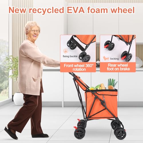 Faltbarer Einkaufswagen, patentiert, 27,2 kg Kapazität, minimalistisch, Orange – Bild 4