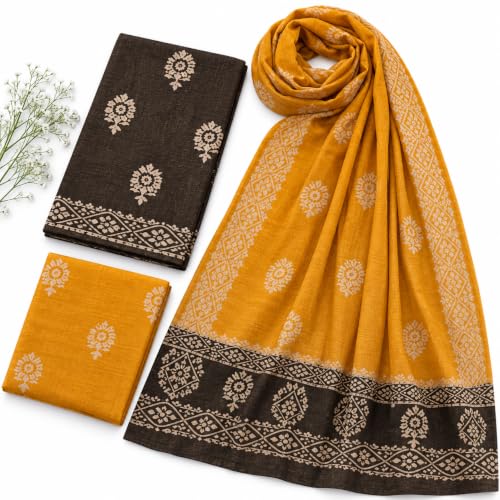 Image of HAIDER ALI AND SONS Women's Cotton Silk Batik Print Unstitched Dress Material with Dupatta | Handloom Salwar Suit Material | Kurta Fabric, Bottom & Dupatta Set | Ethnic Wear for Office
