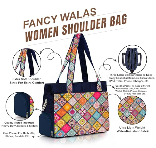 Image of Printed Handbag for Women | Office Bag | Stylish Bag for Office Use | Nylon Large Shoulder Bag 20 Liter | Stylish Tote for Office Use | Purse for Women | Vegan Handbag | Daily & Travel Use