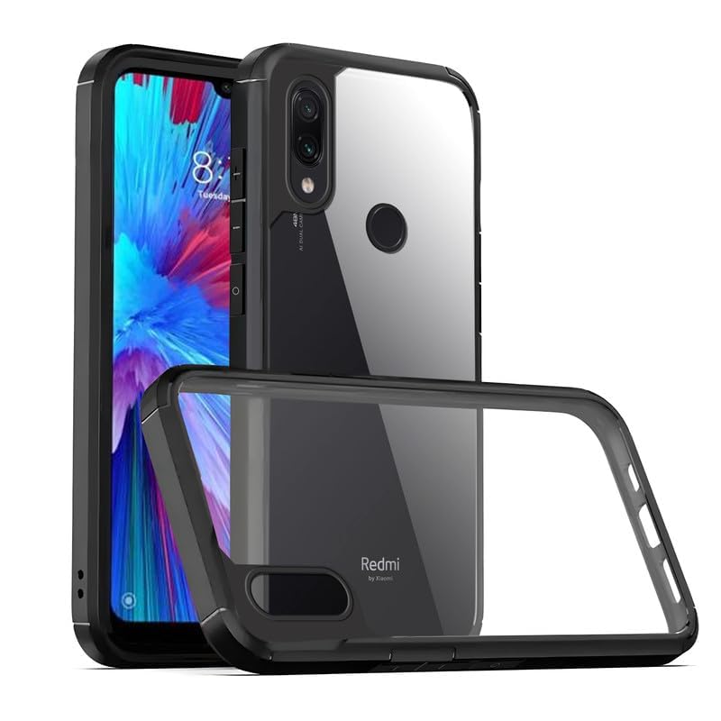 Image of SHINESTAR Ultra Slim Clear Back Cover for Redmi Note 7 / Note 7 Pro /Note 7s, Transparent Hybrid Hard Shell Plastic & Soft Silicone Rubber Bumper, Non-Yellow Acrylic Protective Cover - Black