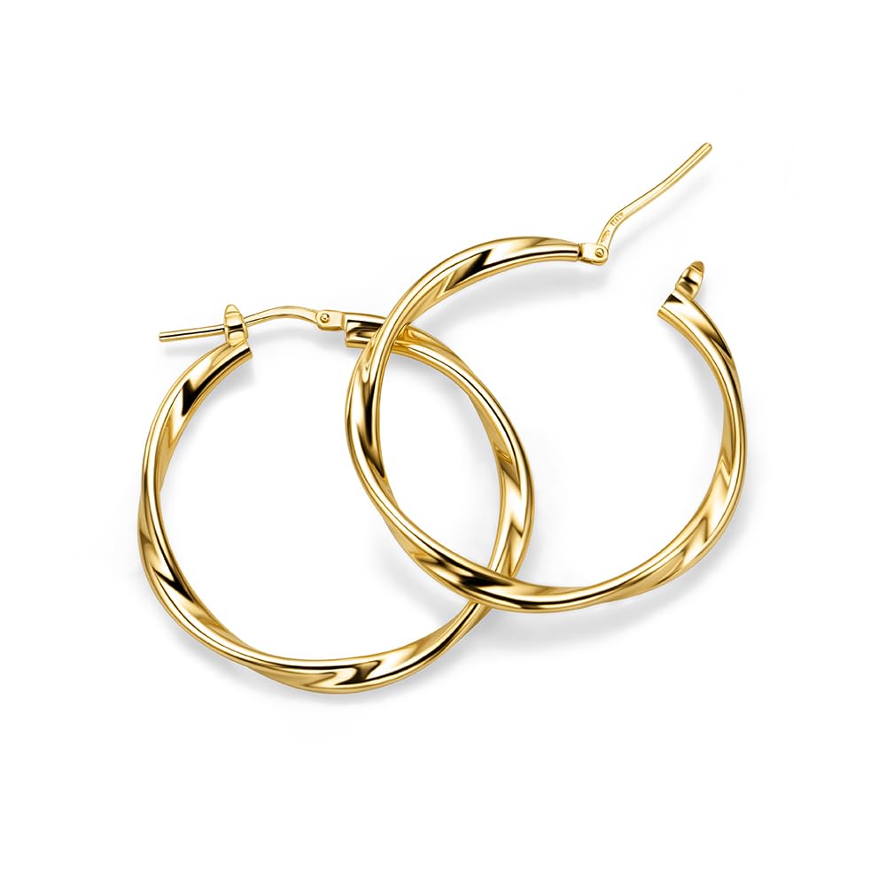 MIORE Schmuck Handgefertigt in Italien, Ohrringe Silber 925 Hoops, Gedrehte Kreolen 30 mm Durchmesser, Runde Creolen Silber Ohrringe Damen Vergoldet 18K Gold, Ohrschmuck