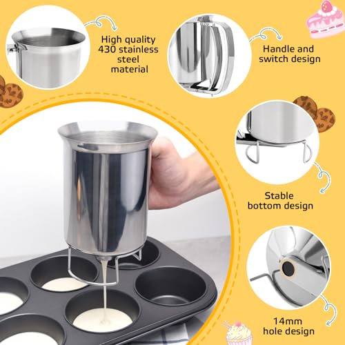 Miniatura 3 de Raxfekro Dispensador De Masa De Acero Inoxidable 900 Ml, Dosificador De Masa Con Mango Aplastado, Dosificador De Masa Para Panqueques, Magdalenas, Galletas Y Gofres