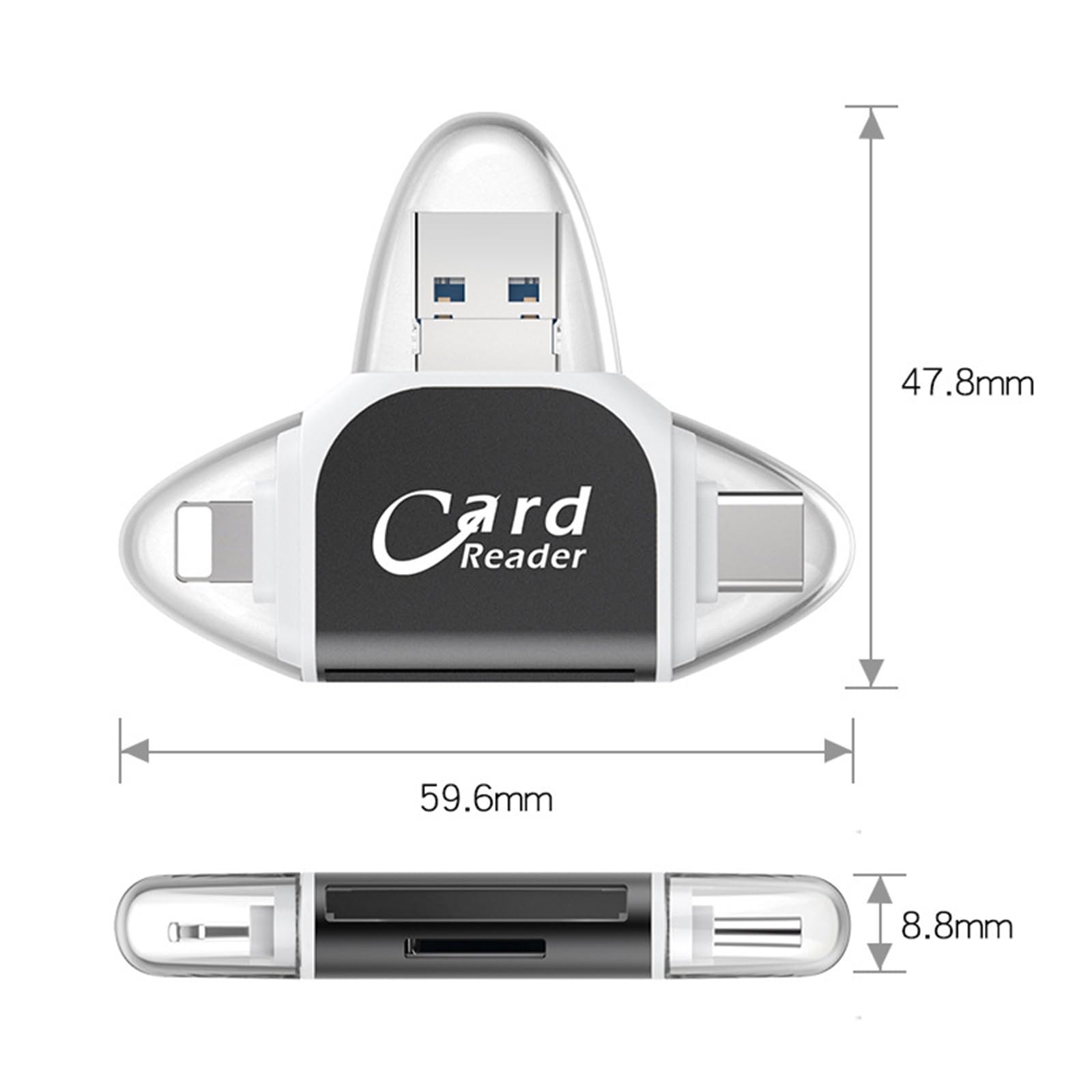 Lettore Di Schede 4 In 1 Universale Con USB, USB-C, Micro USB E Slot SD/TF: Plug And Play Per IPhone, Android E PC - 3