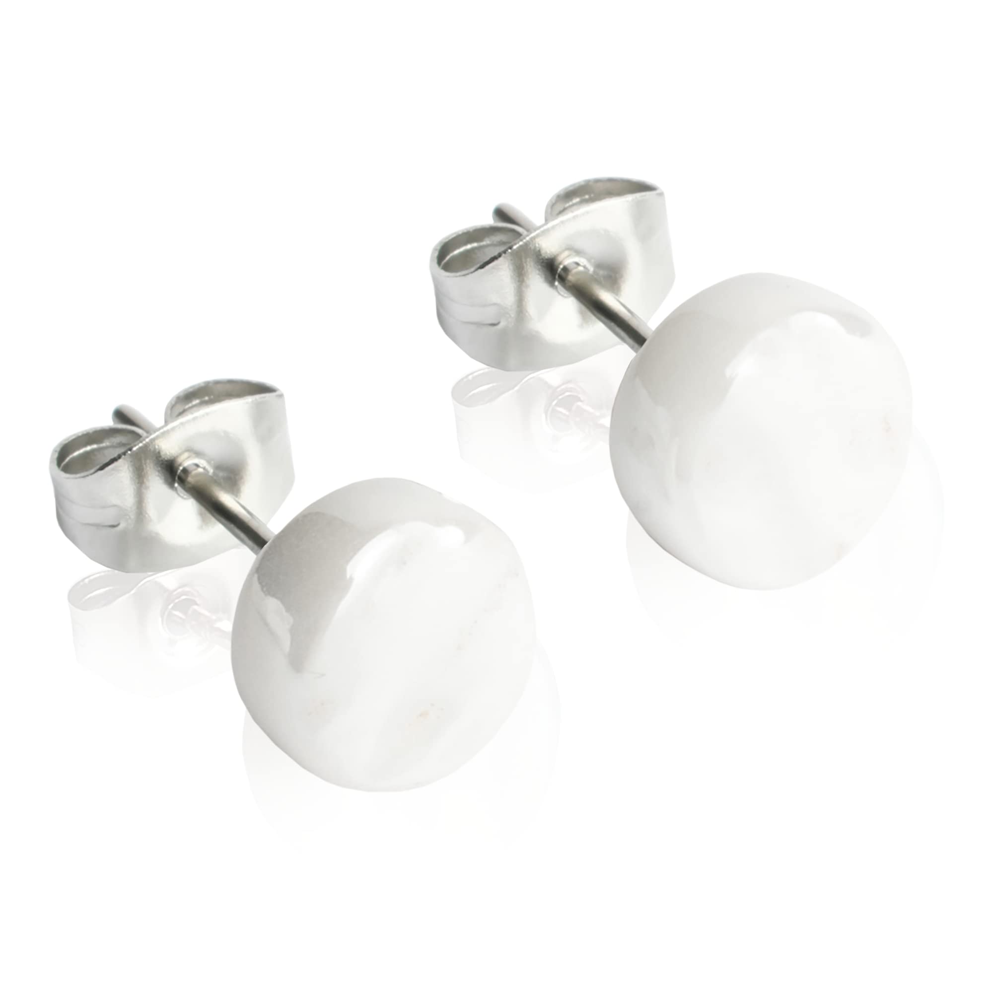 Runde Ohrstecker mit Stein in Perlmuttoptik • Bunte Ohrringe für Damen • Nachhaltiger Modeschmuck aus Edelstahl & Glas • Ø 8mm