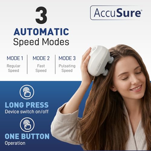 Image of AccuSure Electric Scalp Massager with 96 Silicone Kneading Points | Detachable Heads | Head, Hair & Body Massager for Relaxation & Hair Care (White)