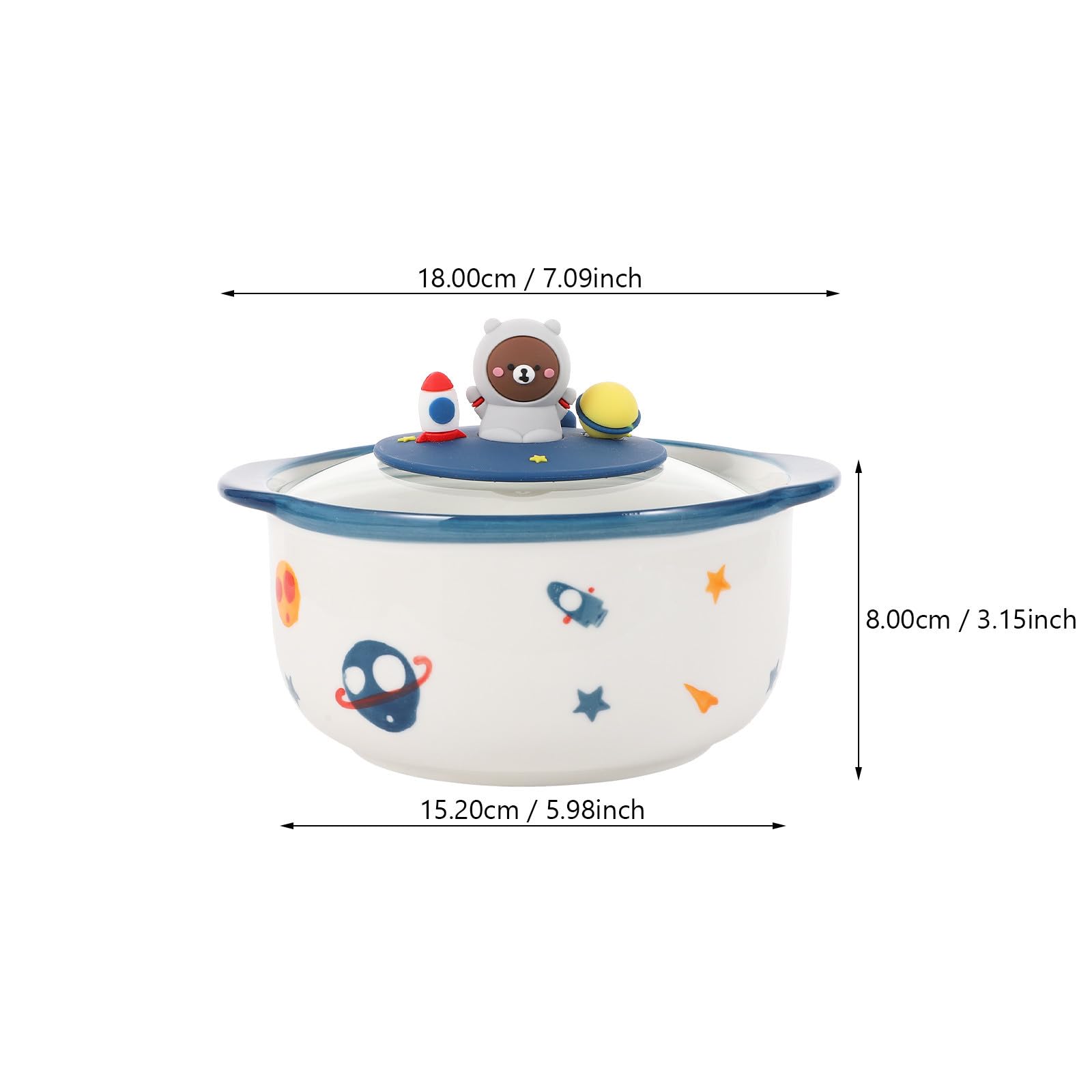 Luxshiny Tazón para Fideos Espacial Tapa de Cerámica 800ml para Hogar | Cuenco Grande para Sopa, Acabado de Vidrio y Pvc, Fácil de Limpiar, Uso en Restaurantes y Decoración