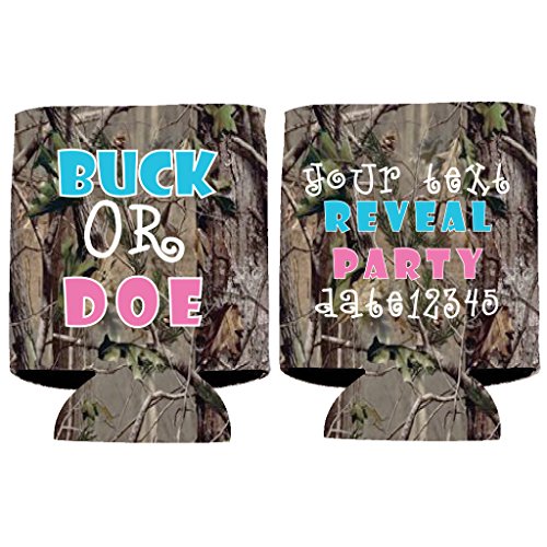 VictoryStore Can and Beverage Coolers - Custom Camouflage Gender Reveal Can Cooler, Buck or Doe, Set of 24