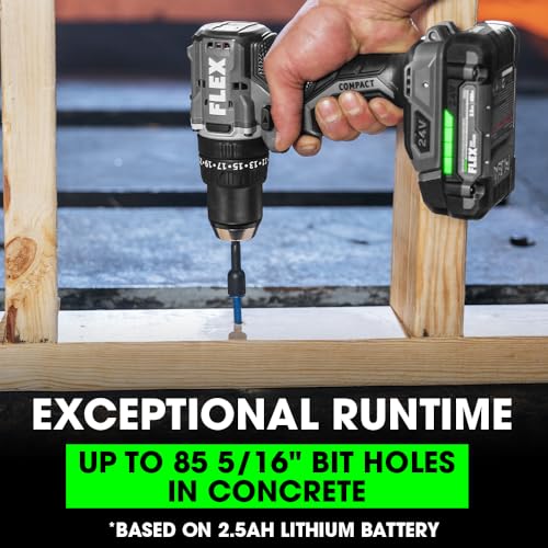 FLEX 24V Brushless Cordless 1/2-Inch 650 In-Lbs Torque 2-Speed Compact Hammer Drill Kit with 2.5Ah Lithium Battery and 160W Fast Charger - FX1231-1A