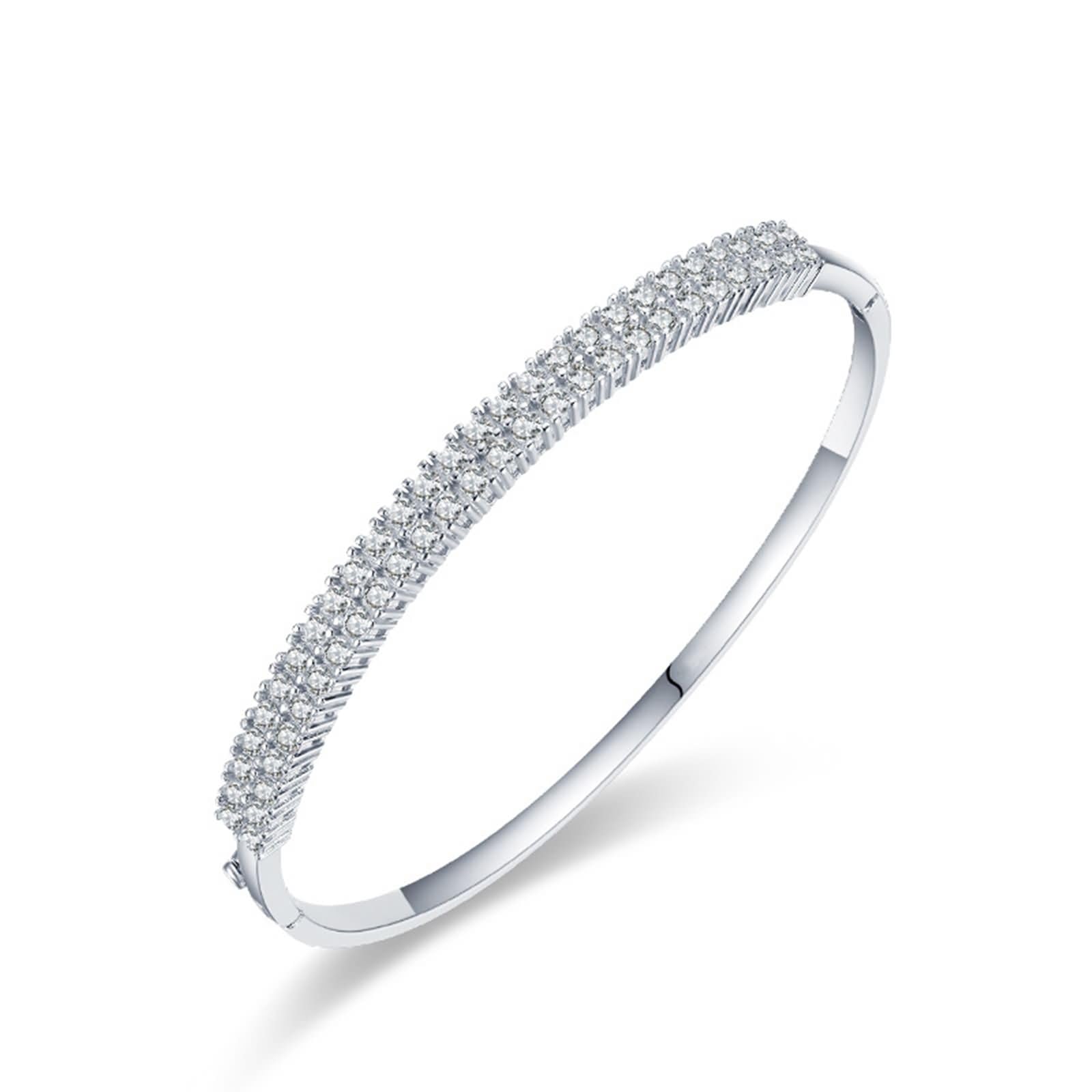 Pulseras de Oro Blanco 9 Kilates / 14 Kilates / 18 Kilates Mujer, Redondo con Diamante Creado, Cadena Extensible 16 CM + 5 CM, Pulseras de Plata de Mujer Ajustable