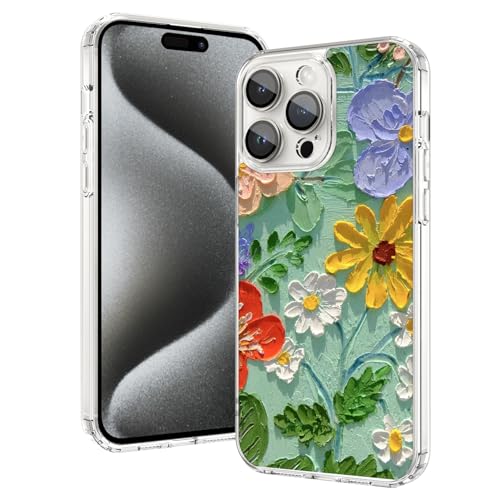 Coque Magsafe iPhone 15 Pro Max peinture à l'huile floral transparent