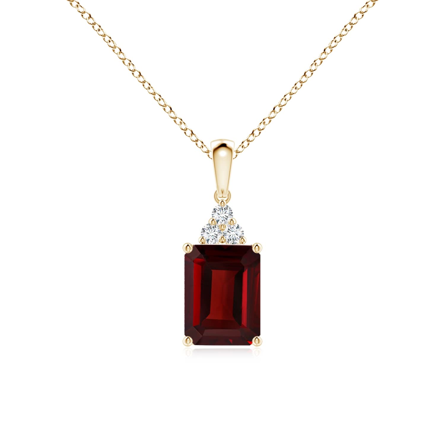 Angara Emerald-Cut Natural Garnet Pendant with Diamond Trio (1.8 cttw Garnet) - January Birthstone