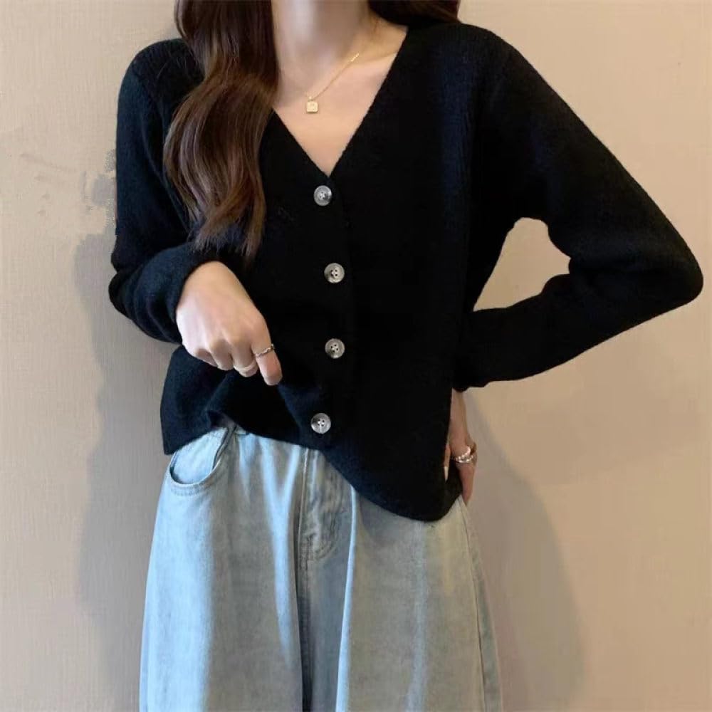Cardigan Damen Elegant,Damen-Strickjacken Aus Kaschmir Fester Rippstrickpullover Mit V-Ausschnitt Modische Strickjacke Mit Langen Ärmeln Knopfleiste Und Offener Vorderseite Elegante Weiche Strick-O
