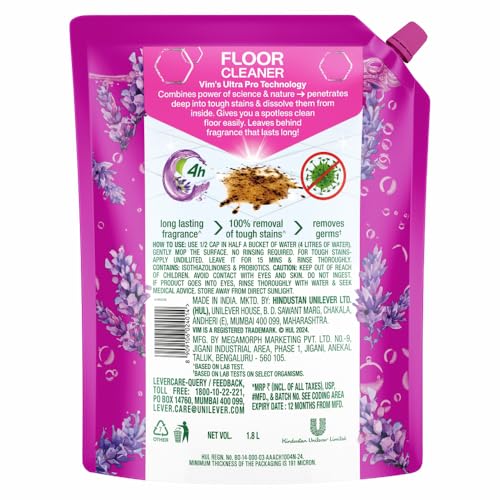 Image of Vim Floor Cleaner: 1.8L | French Lavender with Sage | 100% Removal of stains for complete clean floors & long lasting fragrance