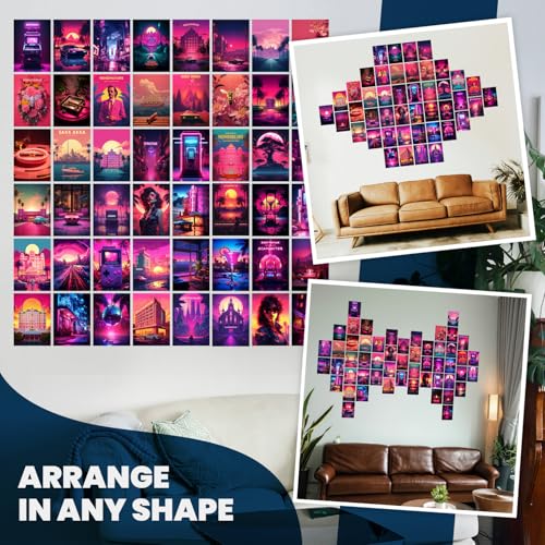 Image of Wallgasm Retro Synth Aesthetic Poster Set - 54 Mini Posters, 4 x 6 Inches for Bedroom, Living Room & Office Decor