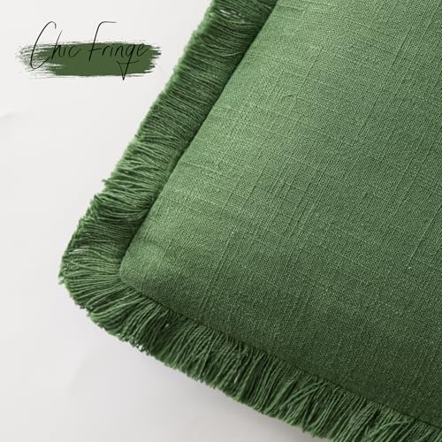 Image of Foindtower Set of 2 Decorative Linen Fringe Throw Pillow Covers Cozy Boho Farmhouse Cushion Cover with Tassels Soft Accent Pillowcase for Couch Sofa Bed Living Room Home Decor,20x20 Inch,Forest Green