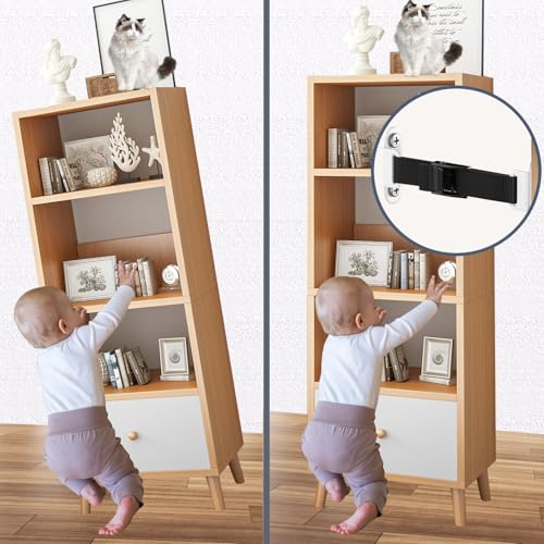 Furniture Anchors(2 Sets)for Baby Proofing Removable Anti Tip Furniture Anchors Adjustable Furniture Wall Anchor Earthquake Straps for Furniture for Child & Pet Protection (White)