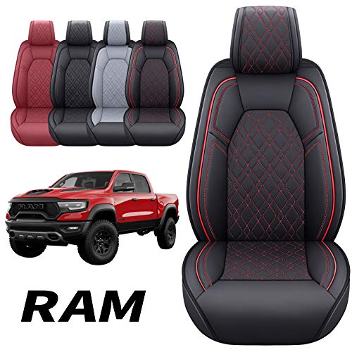 Image of Aierxuan Front Car Seat Covers for Dodge Ram Waterproof Leather (Black-Red)