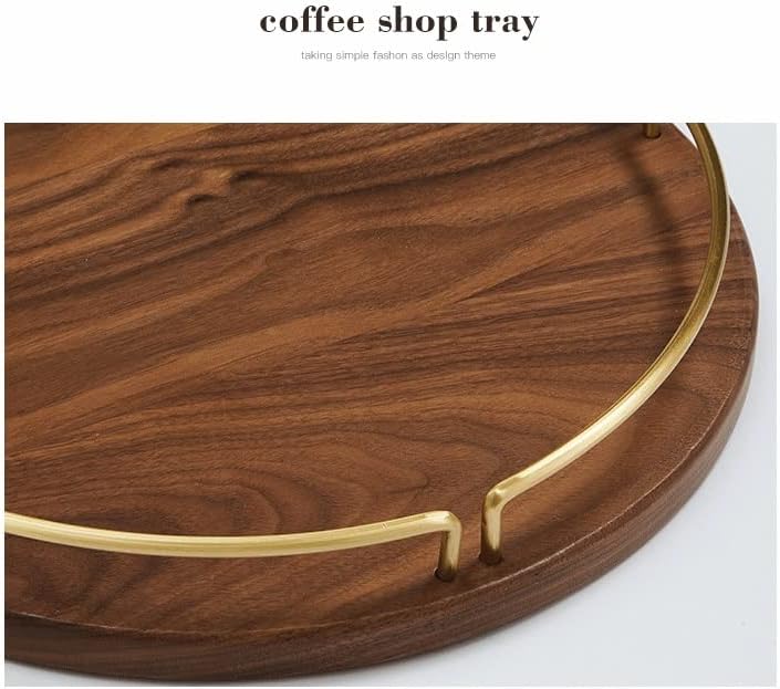 Vista 4 de HOUKAI Wooden Round Storage Plate Desktop Dessert Tray Fruit Tray Tea Tray