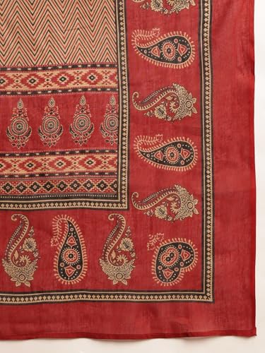 Image of Vbuyz Women Ajrakh With Yoke design Cotton Straight Kurta Set With Dupatta