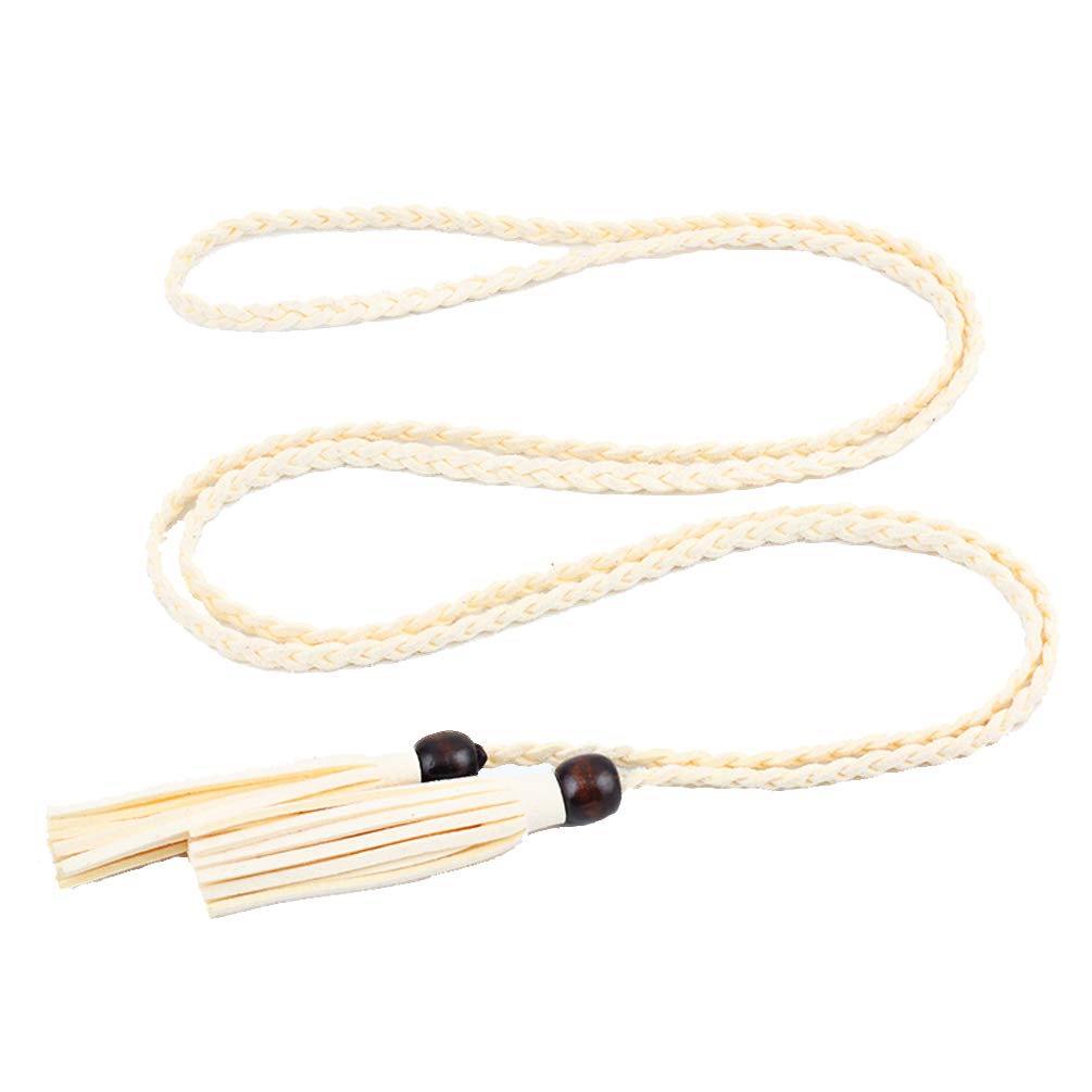 NUREINSS Women's Belts with Tassel Braided Thin Waist Belt Waistband for Dress Beige