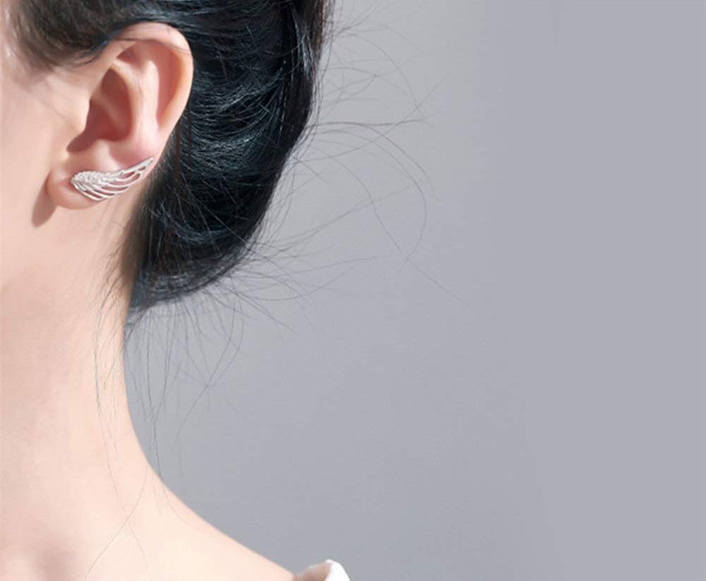 Angel Wings CZ Ear Climber Earrings S295 Sterling Silver Cuff Crawler Hook Studs for Women Girls, White,Gold,Silver,Black, 0.39 inches - Image 5