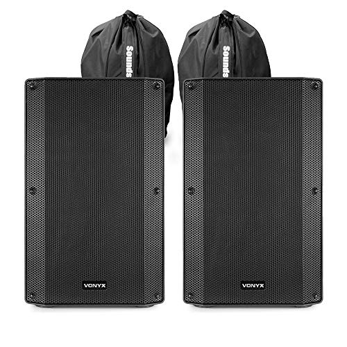 VONYX VSA150S 15 Inch Active Powered Stereo PA Speaker System Set inc Carry Bags