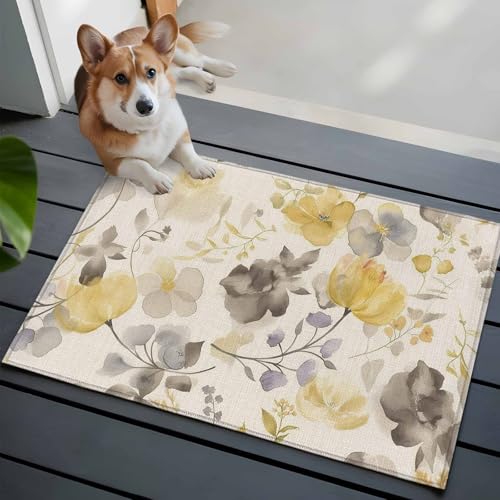 Tapete decorativo floral amarillo gris 2x3 lavable miniatura 5