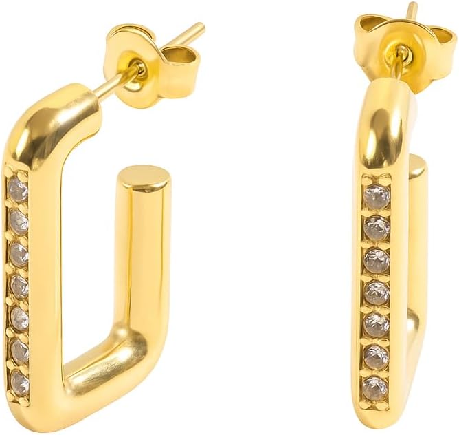 Modern Moments Gold Hoop Earrings For Women With Cubic Zirconia - Square Gold Earrings For Women Trendy