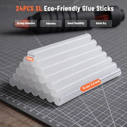 Image of Katerk 12V Full Size Cordless Hot Glue Gun with 24 Glue Sticks, Drip-Free Fast Heating Rechargeable and Heavy Duty Battery Operated Glue Gun and Sticks Sets 11mm x24 for Crafts DIY, Repair, Gift