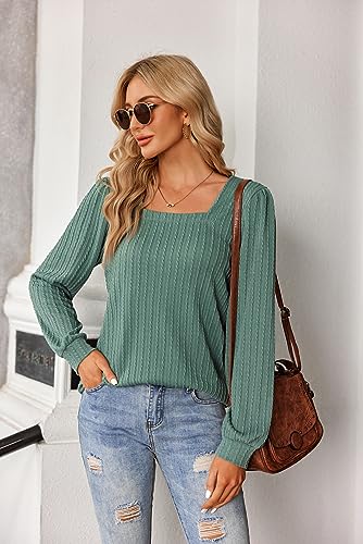 Zeagoo Long Sleeve Square Neck Shirts Lightweight Rib Knit Pullover Sweater Causal Loose Fit Tunic Blouse Top2
