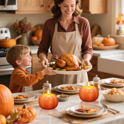 Image of Wondise Fall Decorations Flameless Wax Pumpkin Candles with 6H Timer, Orange Battery Operated LED Candles Fall Decor for Thanksgiving Gifts, Autumn Farmhouse Harvest Decor for Home Decoration