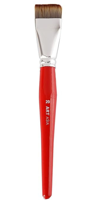 Art Asia Flat Synthetic Short Hair 20 Number Paint Brush for Watercolor and Acrylic Painting - Pack of 1 Red